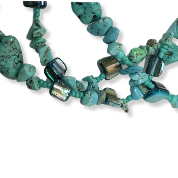 CAROL DAUPLAISE NWT TURQUOISE CHIP & ABALONE SHELL LAYERED NECKLACE - Picture 4 of 5